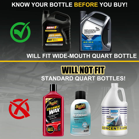 Image showing bottles that fit 30cc Hand Fluid Transfer Pump For Gallon And Wide Mouth Bottles and those that do not.