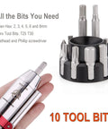 10 tool bits for Adjustable Torque Wrench for Bikes 3 to 10 Nm Range Aluminum Alloy T Shape Handle Includes Allen Wrenches and Screwdrivers