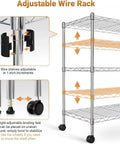 Adjustable Chrome Steel Storage Rack features 3 shelves, leveling feet, and wheels for easy mobility, Heavy Duty 3 Tier Wire Shelving Cart With Smooth Rolling Wheels.