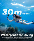 4K Mini POV Action Camera underwater use with helmet mount at 30m depth, ideal for skiing, biking, kids adventures, and snorkeling.