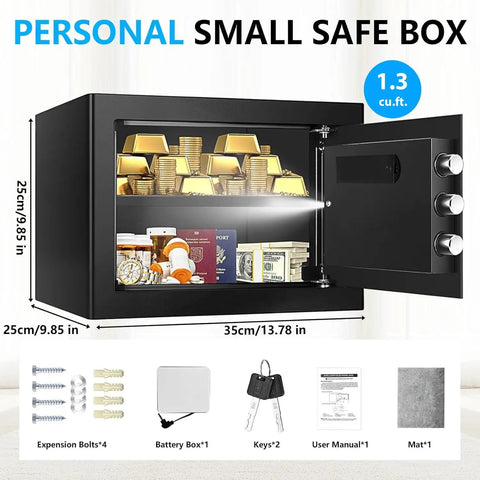 Compact 1.3 Cu Ft Home Safe Box Fireproof And Waterproof With Digital Keypad showing valuables and removable shelf
