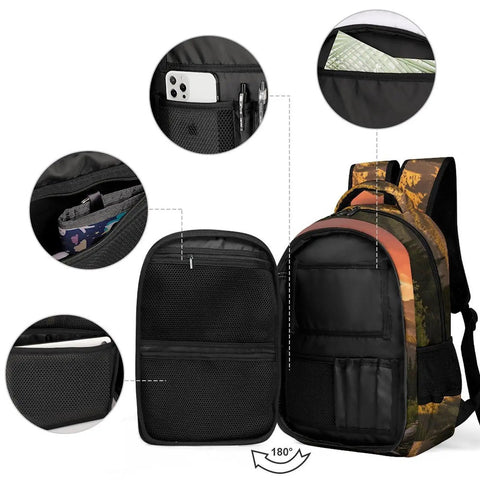 Golden Hour Creek Printed Unisex Backpack With Large Capacity Dope Everyday Carry showing interior pockets and compartments