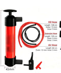 Handy Dual Use Pull Out Cylinder Manual Siphon Pump Portable High Pressure Fluid Transfer Extractor For Car Oil Water Tyre Inflation With Hoses Adapters, showing hoses and measurement.