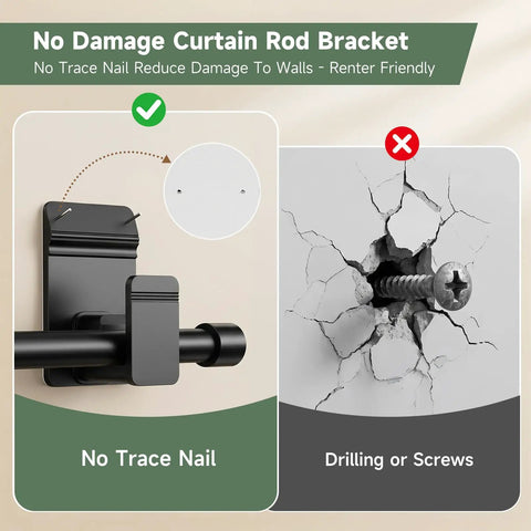 Zero Drama No Drill Curtain Rod Brackets For Five Eighth Inch Rods Heavy Duty 30 Pound Adhesive And Nails Damage Free Wall Mount Holders Easy Room Refresh For Kitchen Bathroom Or Bedroom Eight Piece Black Set