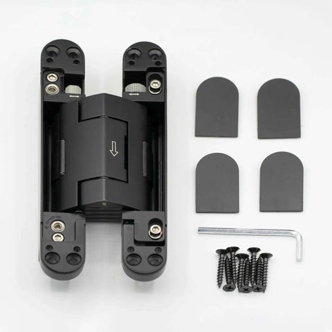 Heavy-Duty Self Soft-Closing Hidden Door Hinge For Commercial And Residential Doors Concealed Metal Hardware, matte black with screws