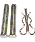 Lift Cylinder Clevis Pin Kit For Power V And Power VXT With RT2 And RT3 Mounts Standard And Super Duty Steel Or Poly Construction Two Pack HDW05563 MSC05674 Compatible Snow Plow Replacement Hardware Durable Mounting Pins showing two metal pins and clips