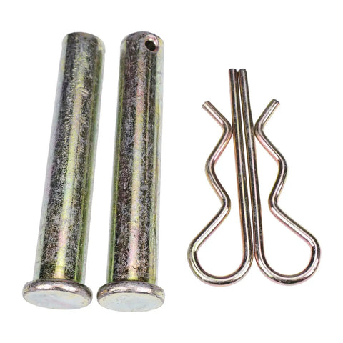 Lift Cylinder Clevis Pin Kit For Power V And Power VXT With RT2 And RT3 Mounts Standard And Super Duty Steel Or Poly Construction Two Pack HDW05563 MSC05674 Compatible Snow Plow Replacement Hardware Durable Mounting Pins showing two metal pins and clips