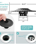 Super Slick Silicone Bathtub Drain Hair Catcher And Shower Guard That Snags Hair And Tiny Toys To Stop Drain Headaches Cold And Keep Your Home Plumbing Running Legit, shown with dimensions.