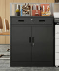 Beefy Heavy Duty Metal Storage Cabinet With One Drawer And Adjustable Shelf For Garage Office Or Home Locking Short Cabinet In Black.
