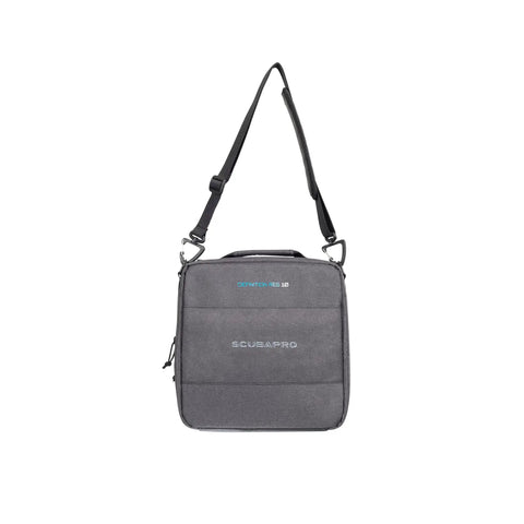 Durable Scuba Gear Bag With Adjustable Shoulder Strap And Top Handle For Travel And Dive Days Premium Recycled Gray Fabric With Blue Accents