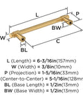 Diagram of Champagne Bronze Destine Cabinet Pull 5-1/16 Inch Center-To-Center, dimensions labeled with overall length and width