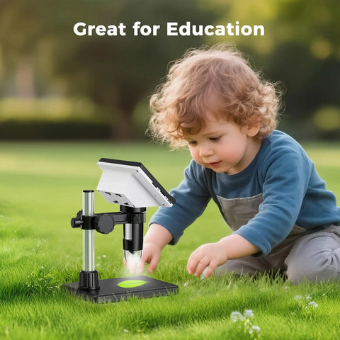 4.3 Inch LCD Coin Microscope With LED Light For Ultra Close Up Mint Mark Details And Surface Texture, Perfect For Coin Collectors, Jewelers, And Watchmakers Seeking Precise Digital Magnification On Small Features. child using LCD microscope outdoors