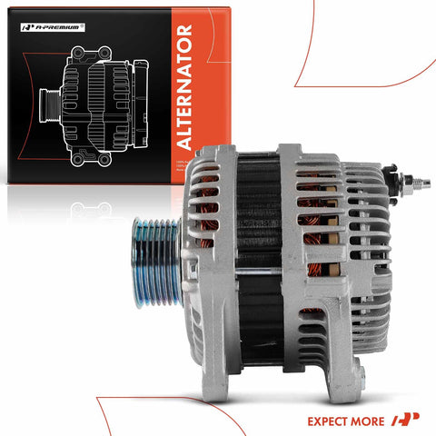 Side view of Alternator For Nissan Versa 2012 To 2019 Versa Note 2014 To 2019 Micra 2015 To 2019 1.6L With 3 Pin Plug 12V 110A 7 Groove Pulley Clockwise Replacement