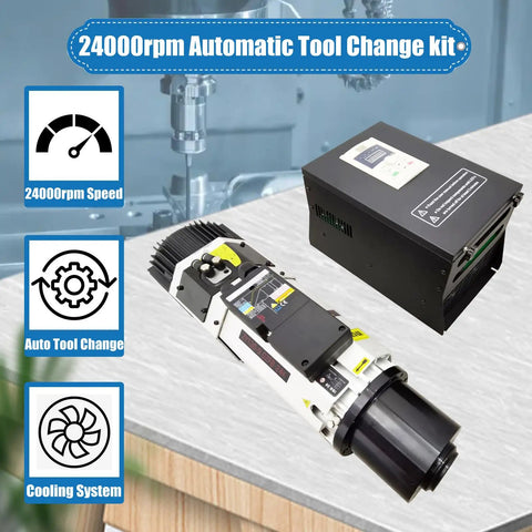 Air Cooled Spindle Motor 24000 RPM 9KW ISO30 ATC CNC Mill Kit With VFD Inverter, Automatic Tool Change, 220V Single Phase