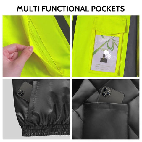 Heavy Duty Class 3 Hi Vis Reflective Jacket For Men, Waterproof Winter Bomber Work Coat, Ansi Compliant Construction Gear Engineered To Crush Your Daily Grind While Keeping You Dry At Any Active Workspace