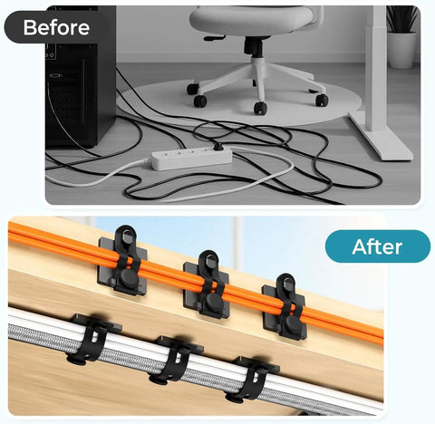 Before and after using Cable Management Kit With 15 Adhesive Cable Holders 15 Zip Ties 15 Screws 8 Silicone Cord Ties