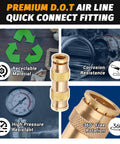 One Quarter Inch Air Brake Line Fitting Push To Connect Brass DOT Approved CA360 Pneumatic Fitting For Truck Trailer And Auto Maintenance Built Tough Corrosion Resistant High Temp Tolerant, brass fitting close-up