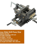 Built Like An Absolute Tank Cross Slide Drill Press Vise With Smooth Dual Axis Compound Movement Crafted From Solid Cast Iron for precise clamping.