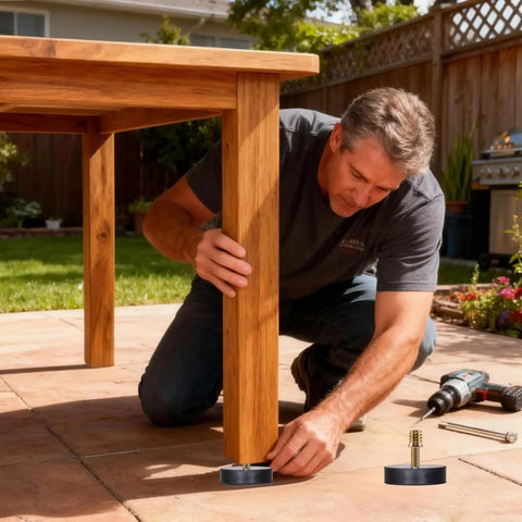 Eight Pack M8 Rubber Leveling Feet Heavy Duty With 2 Inch Base Dia Adjustable Furniture Levelers on outdoor table leg