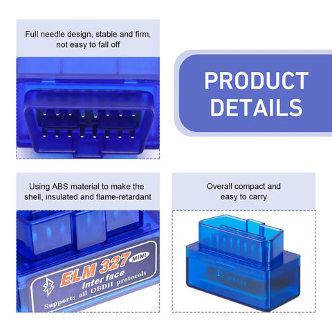 OBD2 Scanner With ELM327 V21 Bluetooth Diagnostic Tool compact design and ABS material product details