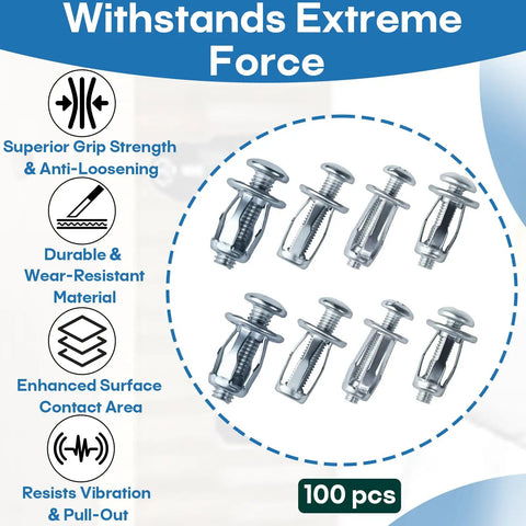 Heavy Duty Expansion Screw Jack Nuts Assortment Kit With Zinc Plated Carbon Steel Fasteners Includes M4 M5 M6 Sizes 100 pcs shown.