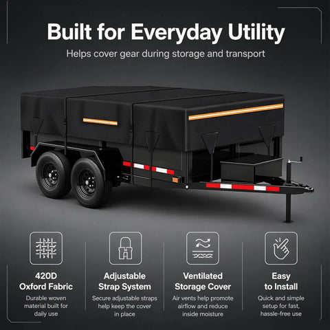 Heavy Duty Trailer Cover For Equipment And Flatbed Trailers 420D Oxford Water Resistant Tarp With Reflective Strips Gray