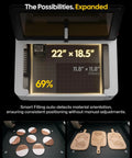 40W Laser Cutter Engraver with 22x18.5 inch material area for batch engraving on wood, featuring smart filling function.
