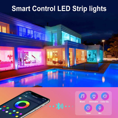 100ft Outdoor LED Strip Lights Waterproof IP65 With Bluetooth Remote And Smart App Control illuminating modern patio