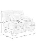 Modern Green Tufted Modular Sofa Chair Right Facing Armless Sectional Module With Fluffy Accent Pillows dimensions sketch 47x36x35 inches