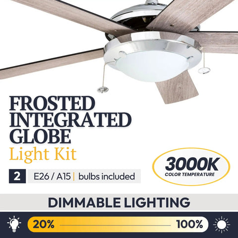 52 Inch Modern LED Ceiling Fan With Light Pull Chain Dual Mounting Options Chrome Finish Blades Reversible Motor