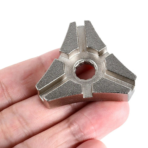Close-up of hand holding 2 Pack Bike Spoke Wrench Tool Set with 6 slot triangular ergonomic design, carbon steel.