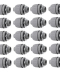 Twenty Pack 12 Inch Npt Liquid Tight Conduit Connectors Made From Heavy Duty Nylon in gray, showing multiple connectors in a grid layout.