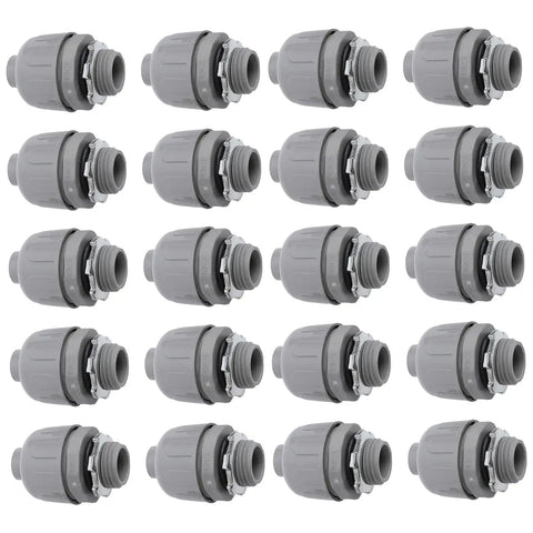 Beast Mode 20 Pack Nylon 6 Liquid Tight Connector Set Corrosion Resistant Wet Location Wiring Gear in grey, showing all 20 connectors.