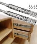 1 Pair Heavy Duty Soft Close Drawer Slides With Metal Ball Bearing Rails For Kitchen Cabinets installed on wooden drawers