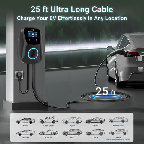Top Tier Smooth Operator Level 2 Electric Vehicle Charger For Tesla And Most Plug In Cars Slick J1772 Connector with 25 ft cable.