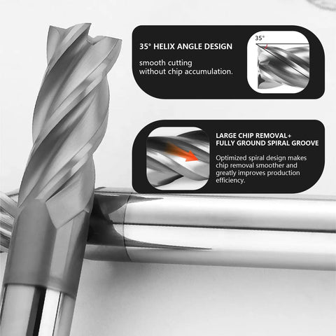 Three Piece 3/16 Inch Carbide End Mills Set, Four Flute, AlTiN Coated CNC Milling Bits For Alloy Steels Hardened Steels And Cast Iron