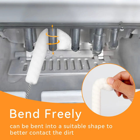 Ten Piece Ice Maker Cleaning Brush Set With Scrub Sponge And Bendable Elbow Right Angle in ice maker crevice cleaning view