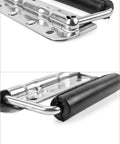 Close-up of Stainless Steel Spring Loaded Case Handles 4 Pack 122mm with rubber grip, showing details of the 304 grade cabinet hardware.