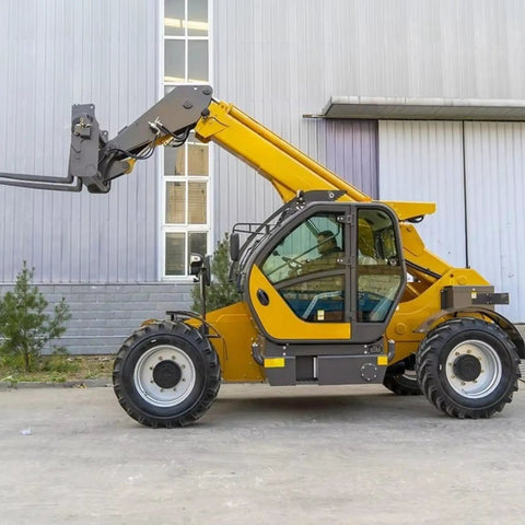 Heavy Duty Telescopic Handler Forklift Featuring Nineteen Meter Intelligent Boom Extension And Integrated Load Moment Indicator side view with extended boom.