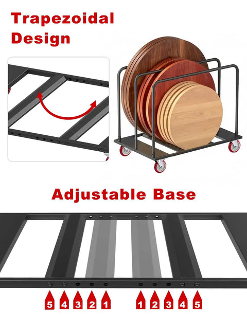 Heavy Duty Folding Table Cart With 5 Inch Swivel Wheels 1800 Lbs Load Capacity featuring trapezoidal design and adjustable base