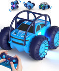 Amphibious Remote Control Car For Kids 3 To 12 Rechargeable RC Toy With 360 Degree Flips, shown with controller and LED lights.