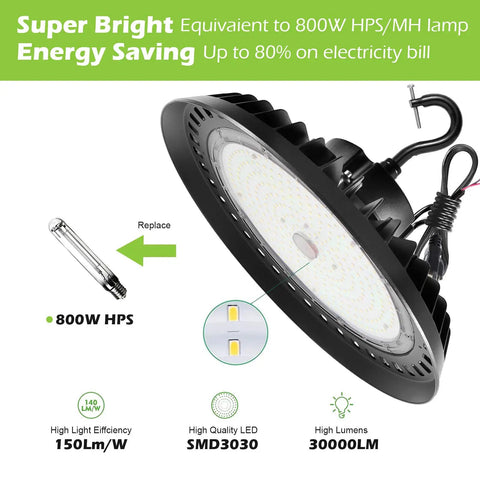 UFO LED High Bay Light 240W Beast Bright 30,000 Lumens 5000K Daylight IP65 Waterproof Dimmable 1-10V ETL Listed 5ft US Plug