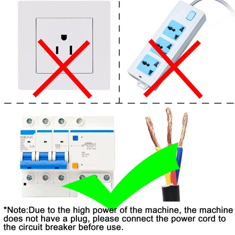 Diagram showing electrical connections for Heavy Hitter Electric Heat Shrink Tunnel Packaging Machine 220V 4.5kw, with warnings.