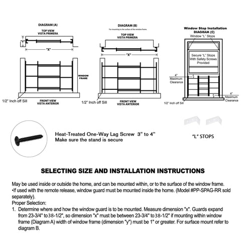 Diagram depicting installation instructions for Real Deal Heavy Duty Tubular Steel Window Security Bars with mounting details.