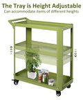 3 Tier Rolling Tool Cart With Lockable Silent Wheels And 330 Lbs Capacity, Heavy Duty Metal Service Cart in green, front view