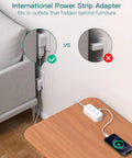 All In One Worldwide Travel Adapter With Dual AC Outlets And Dual USB Ports 20W USB C PD used behind a couch for easy access.
