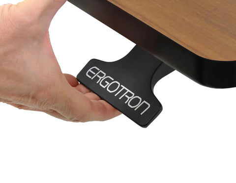 Height Adjustable Standing Desk Supporting Dual Screens And Tablets Heavy Duty Sit Stand Workstation Smooth Manual Crank Adjustment 48 By 24 Inch Rich Walnut Surface showing the ergonomic crank handle.