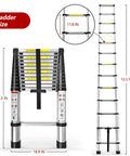 Telescoping Aluminum Ladder 12 Rungs, Heavy Duty Extension Ladder With 330 Lb Load Capacity, dimensions shown in inches and feet
