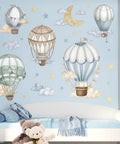 Watercolor Hot Air Balloon Wall Stickers Peel And Stick Set For Baby Nursery Kid Friendly Bedroom Decor With Star Moon Cloud Balloons Self Adhesive PVC Matte Decals Waterproof And Non Toxic Easy Application