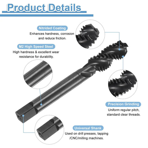 Premium M2 HSS Spiral Flute Thread Tap Built For 7/16-14 Unc Machinery, nitride coated with secure square shank.